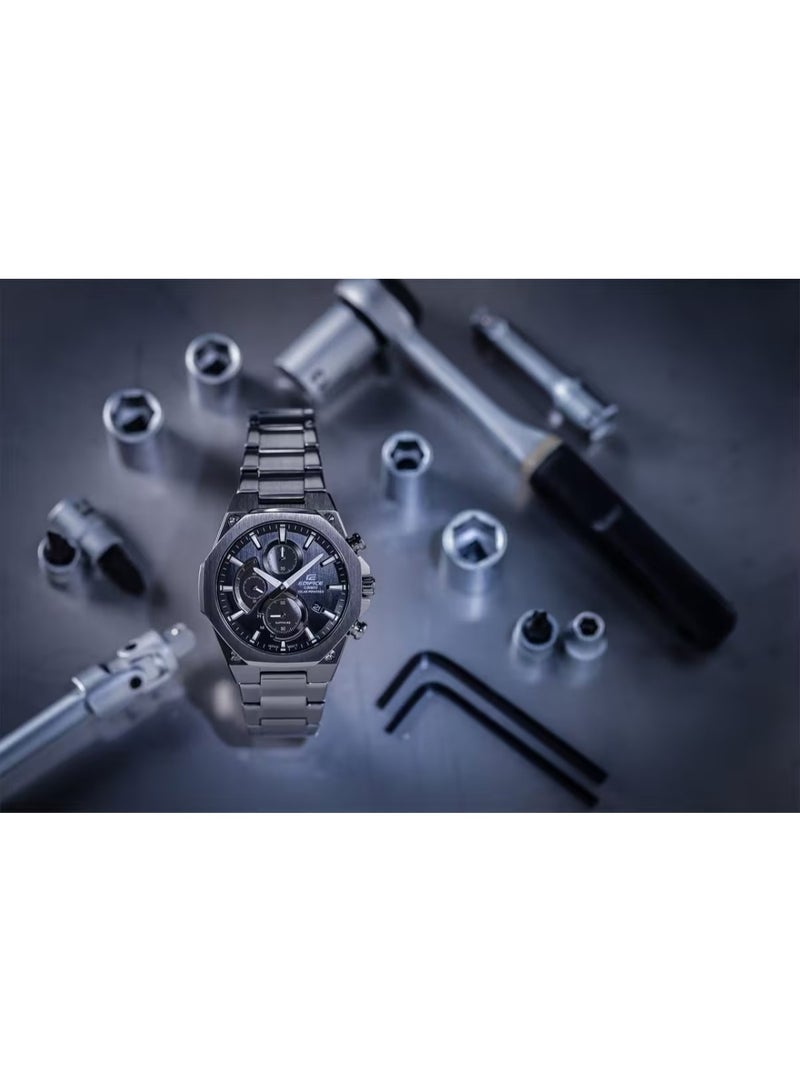 CASIO Edifice Solar Chronograph Men’s Watch EFS‑S570DC‑1A, 44 mm Black Dial, Gray Ion‑Plated Stainless Steel Bracelet, 100 m WR - Image 3